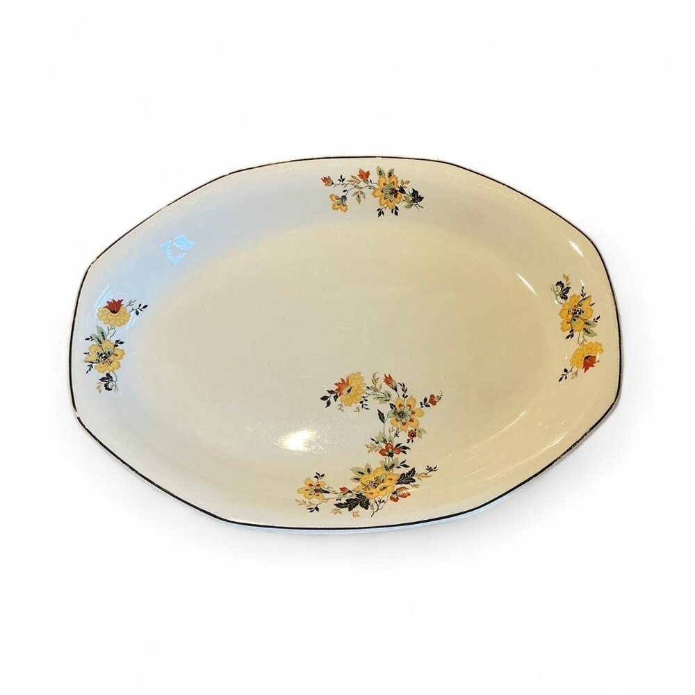 Vintage Homer Laughlin yellow floral oval serving plate platter‎